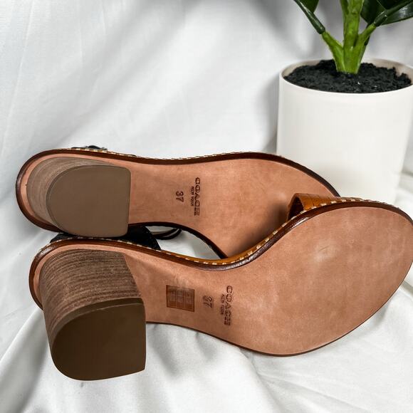 COACH Indie Boho Paige Snakeskin Colorblock Chunky Heel Salndal US 6.5 / EU 37 - Picture 6 of 8